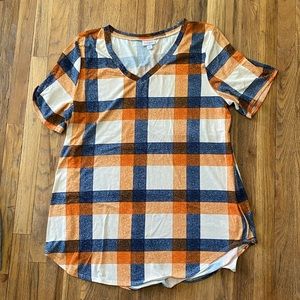 LulaRoe Iris. Navy Orange Cream Plaid. Fall